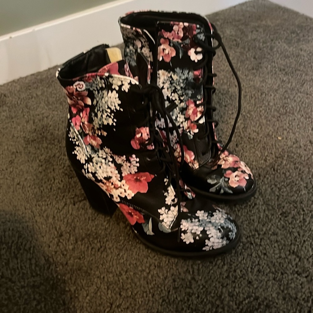 Floral high heel boots